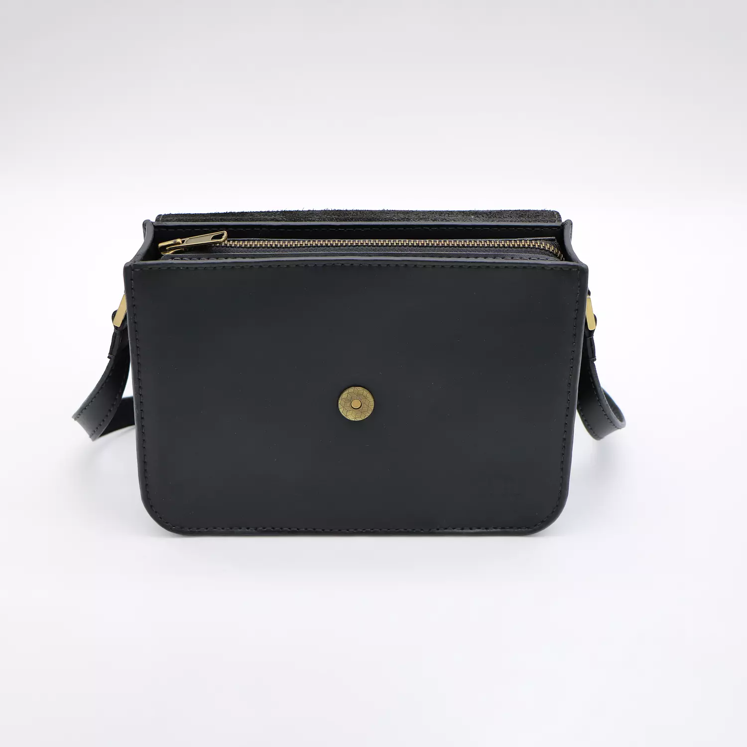 Black genuine leather bag with floral design. 2