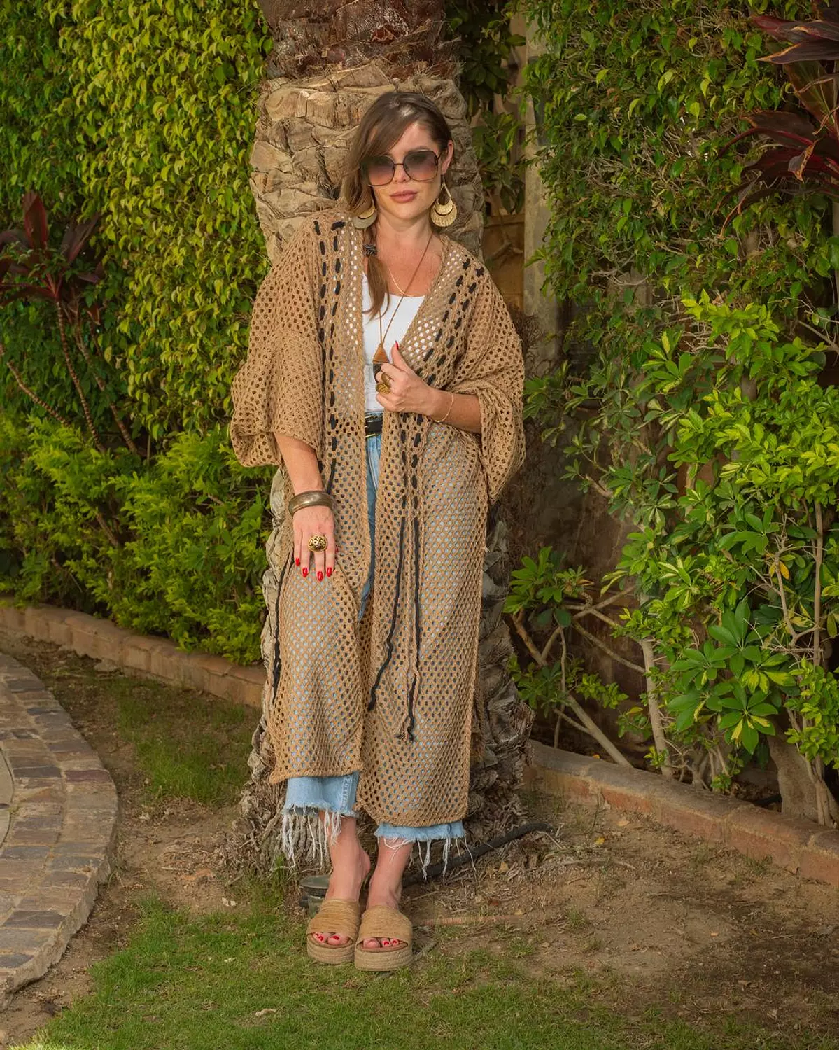 Camel Handmade Net Cardigan image