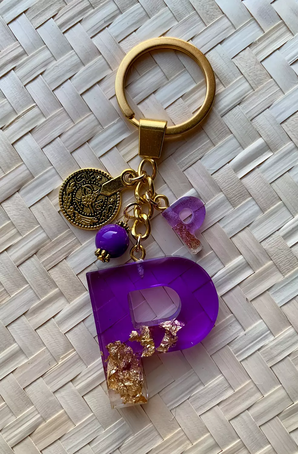 Resin Letters Keychain ( Purple & Gold ) "By Order" 14