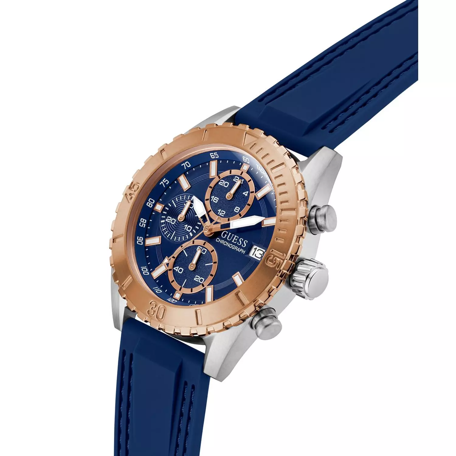GUESS Mens Blue 2-Tone Chronograph Watch BLUE Silicone Strap GW0967G4 4