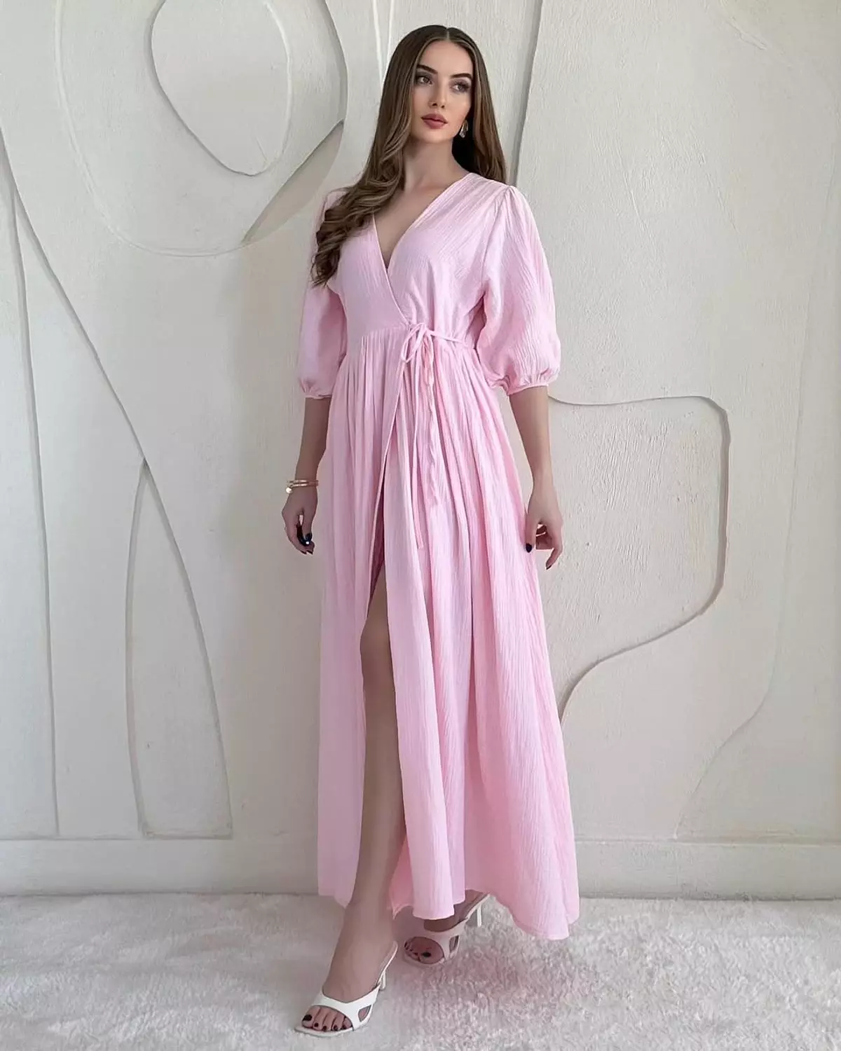 Crinkled Wrap Maxi Dress with Front Slit 1