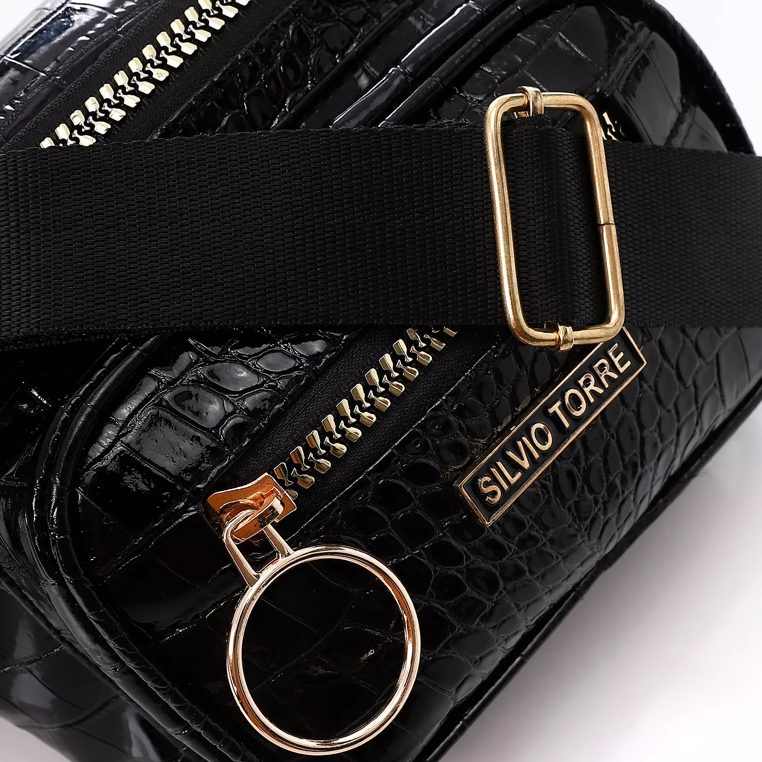 Shiny Snake Leather Super Ring Waist Bag-Black 3