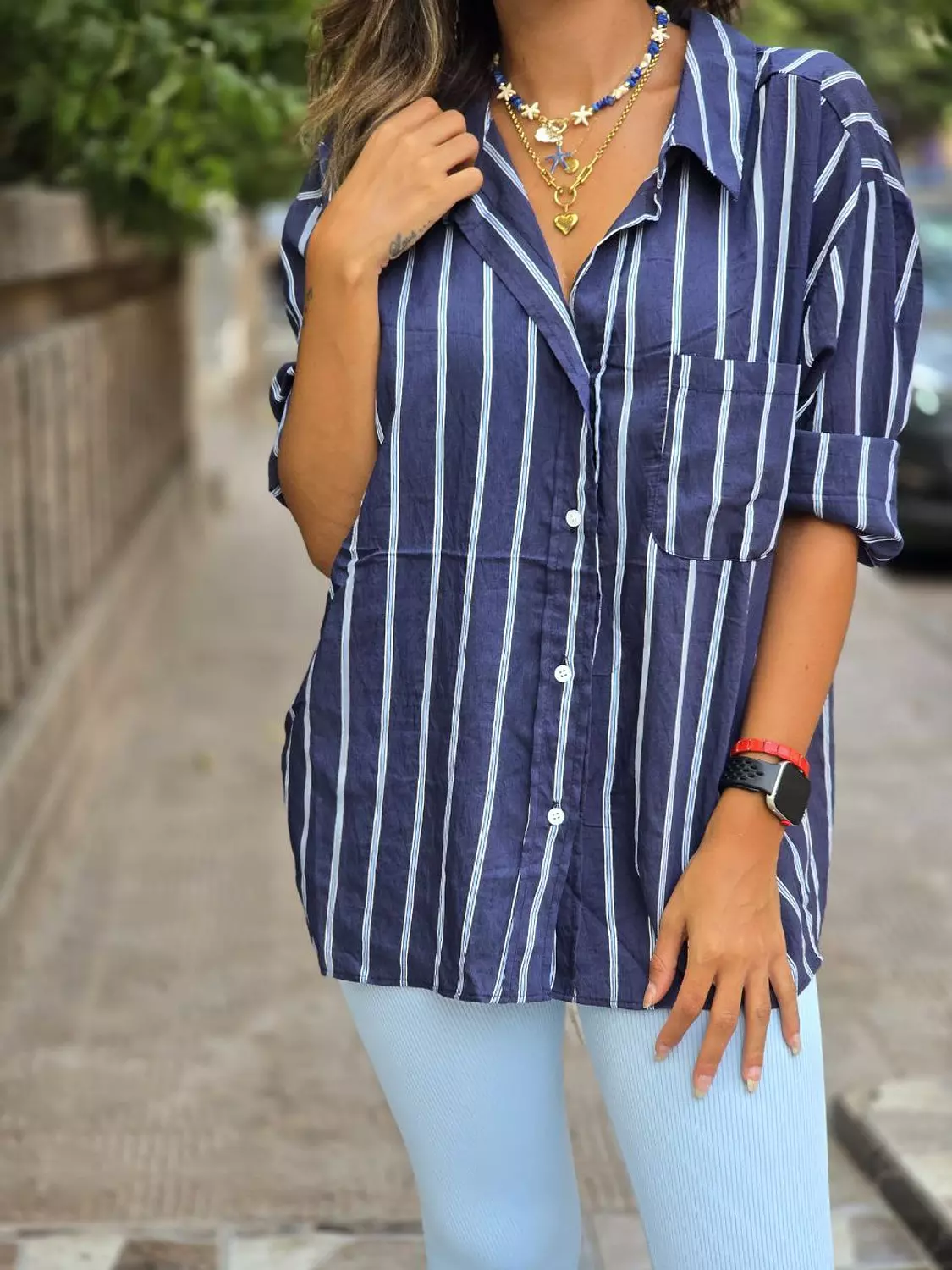 Navy Blue Chemise with Baby Blue Stripes 2