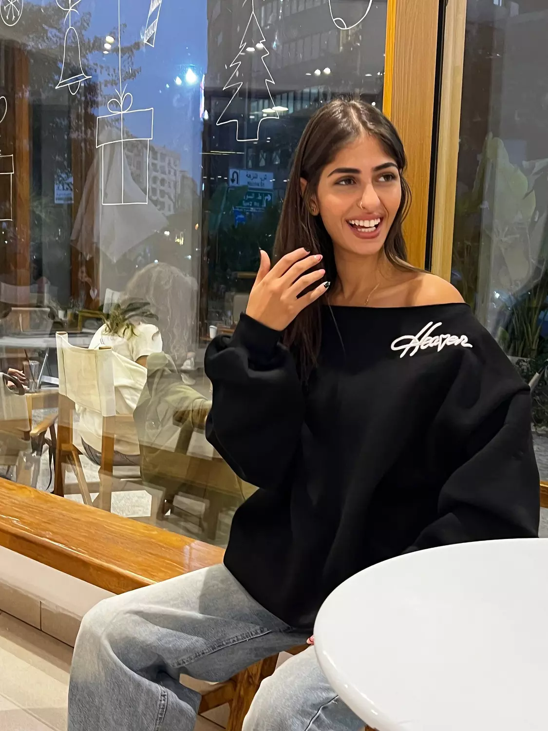 hoodie off shoulder embroidery  2