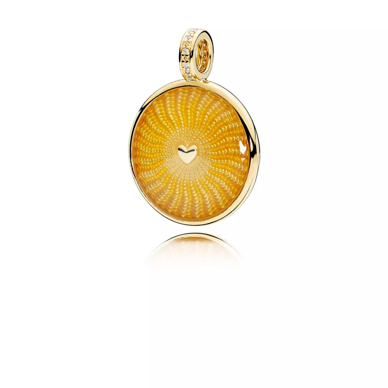 Sun PANDORA Shine pendant with shaded transparent yellow enamel, clear and yellow cubic zirconia