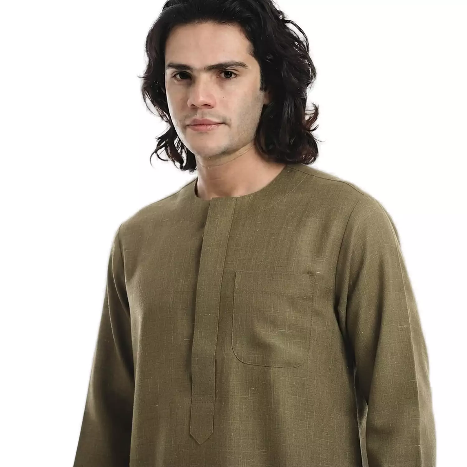 Men Galabeya Long Sleeves - Linen - 2326 - Dark Camel 2