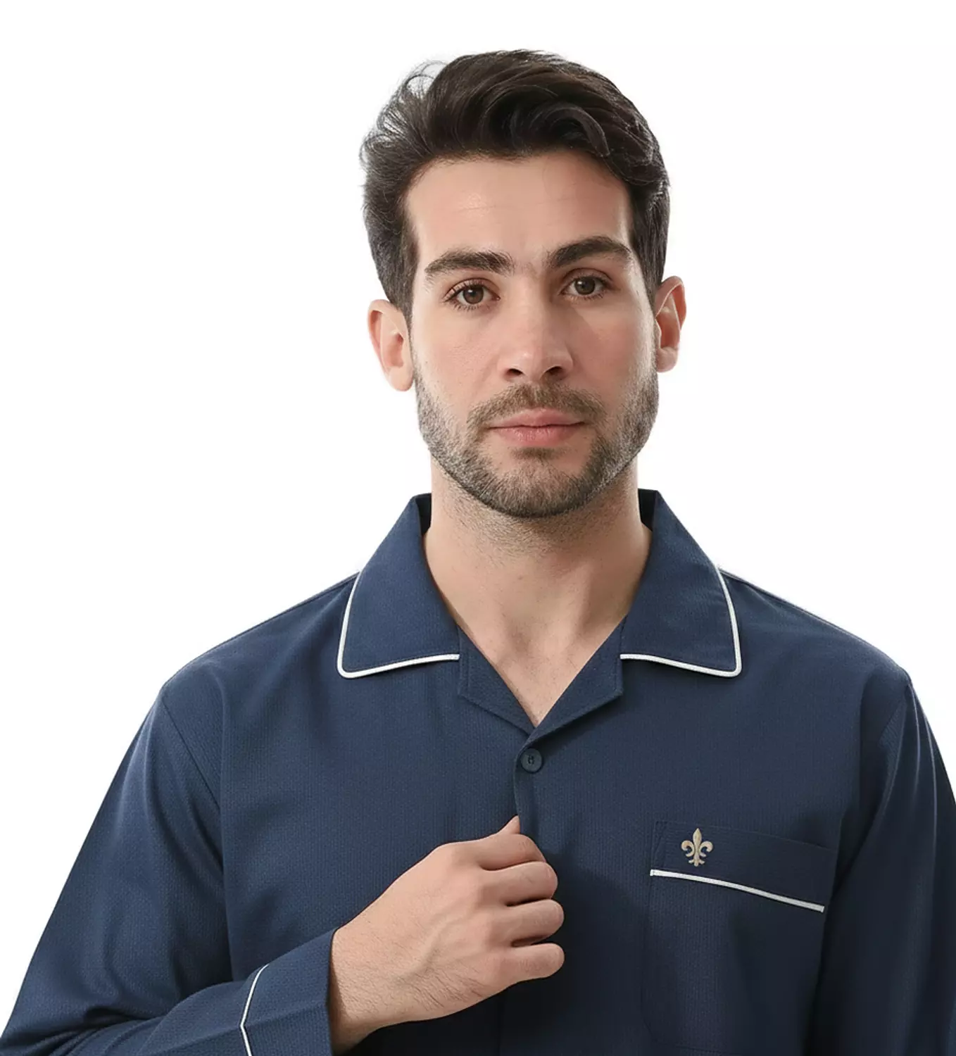 Men's Classic Pajama Set Autumn PJ - 2584 - Navy Blue -1 hover image