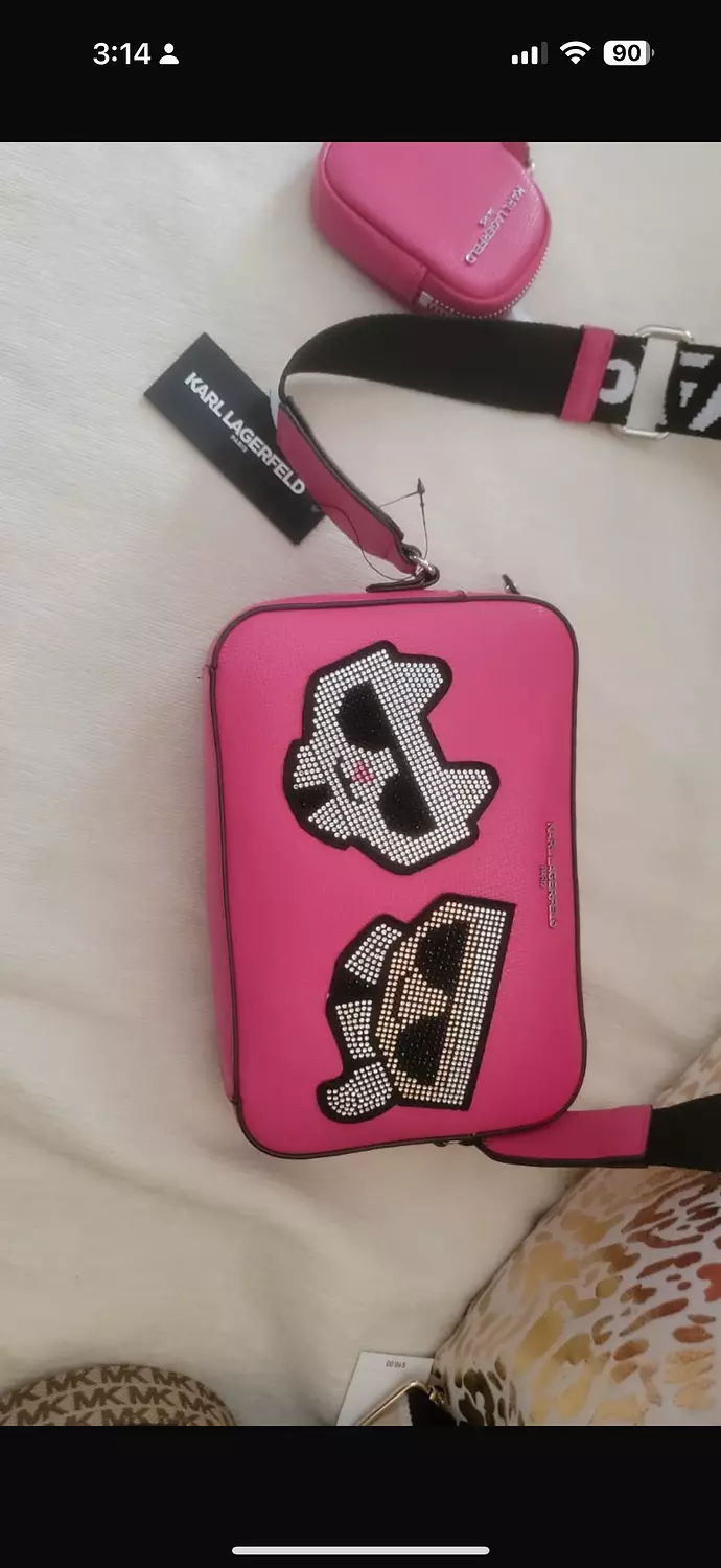 Karl Lagerfeld – Pink Crossbody Bag with Crystal Embellished Characters image