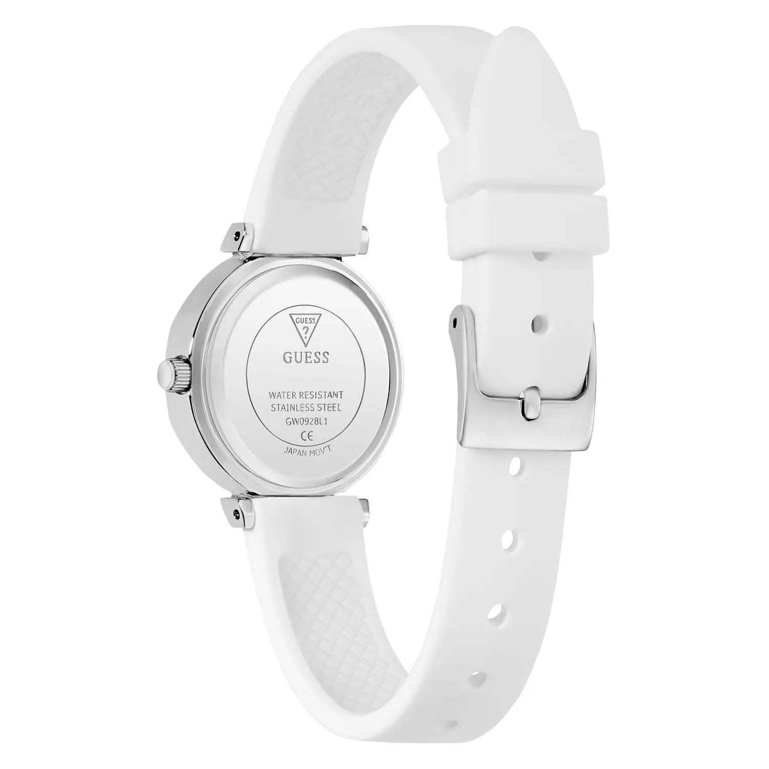 GUESS Ladies White Silver Tone Analog Watch White Silicone Strap GW0928L1 2