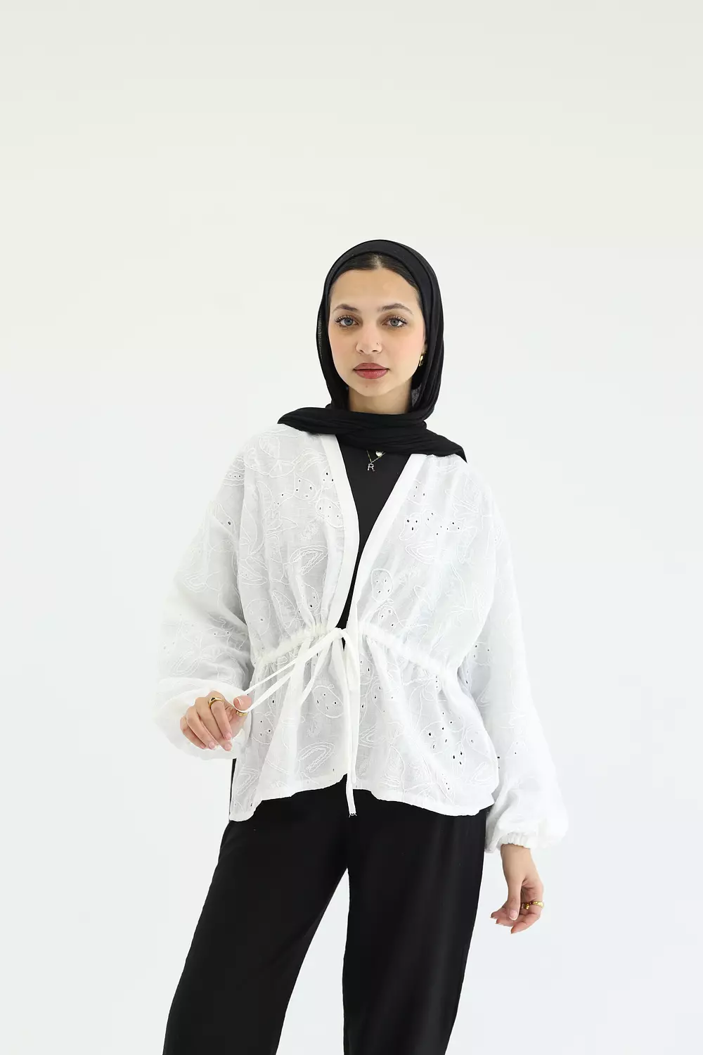 White flowered stomach cardigan image