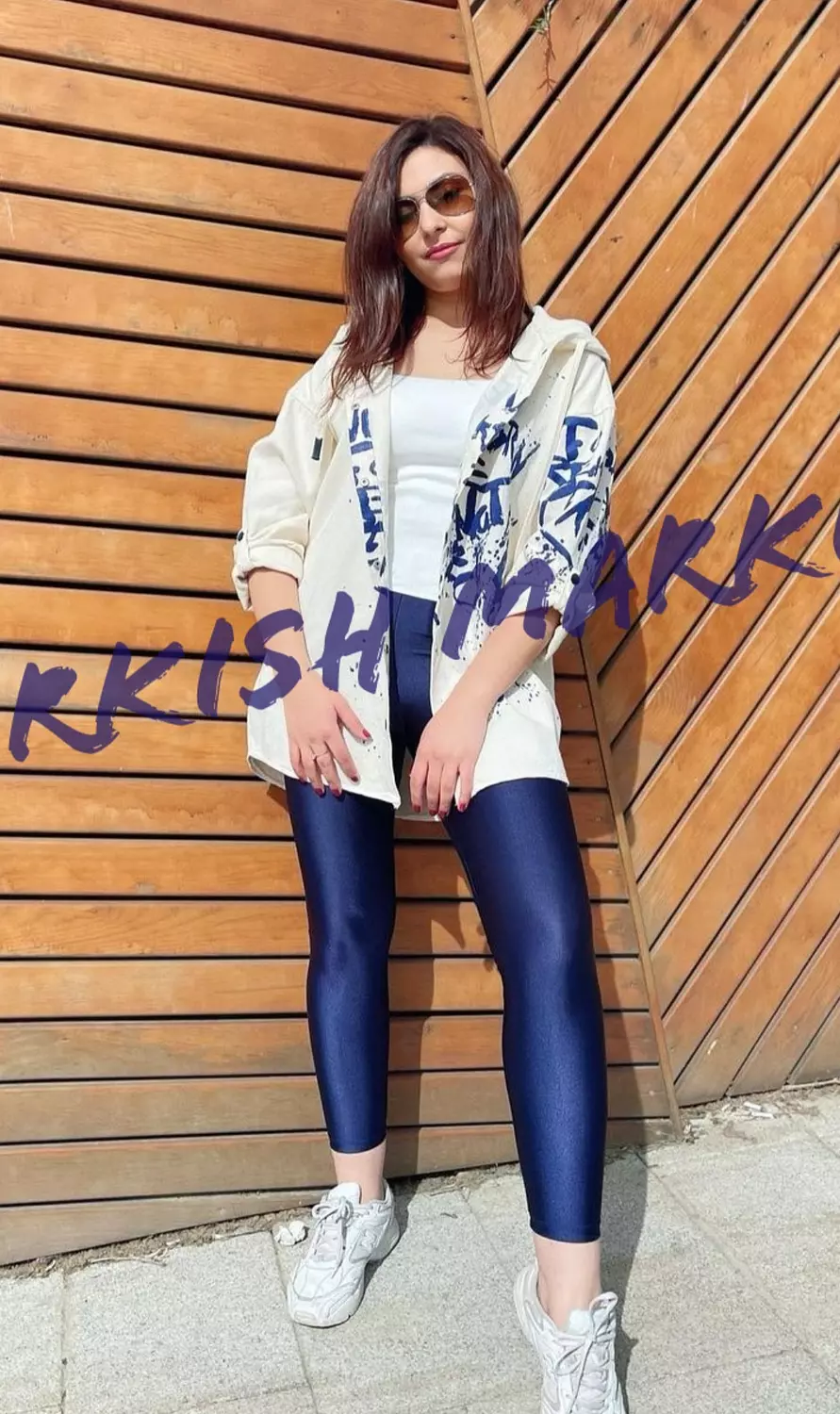 Navy blue metallic leggings hover image