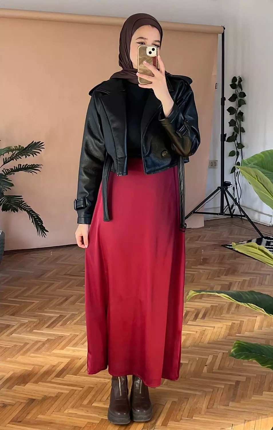 A-line Maron Satin Skirt - new addition  burgundy  image