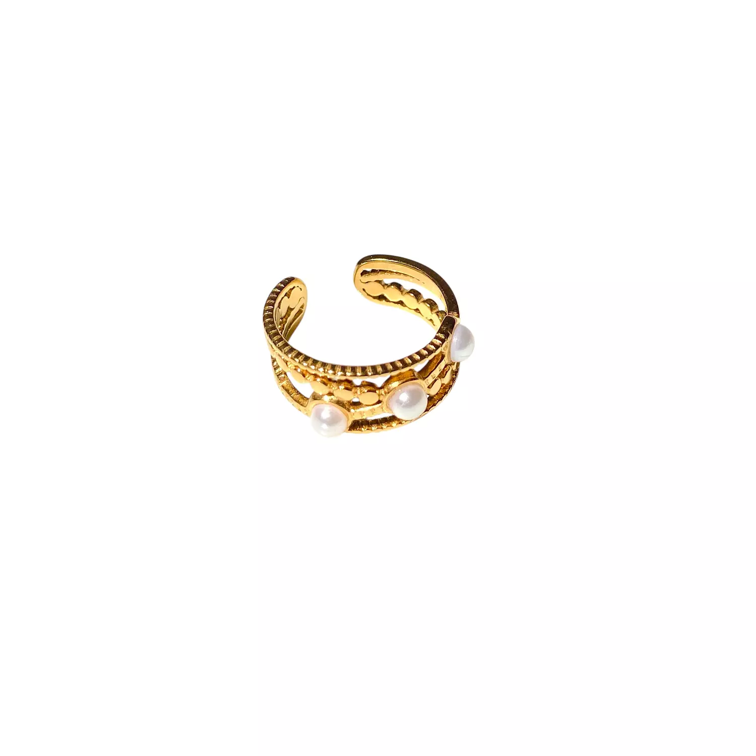 Triple Band Pearl stainless steel Ring image