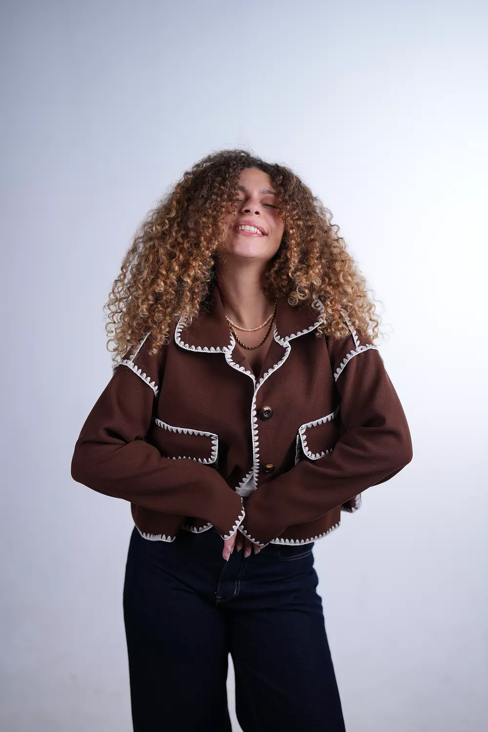 Brown Contrast Stitch Jacket 4