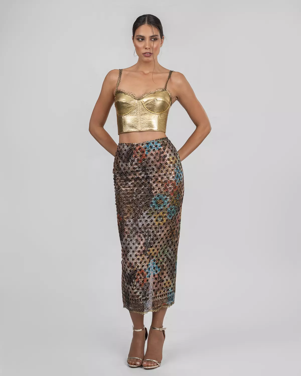 Gold Leather Corset & French Lace Skirt 3