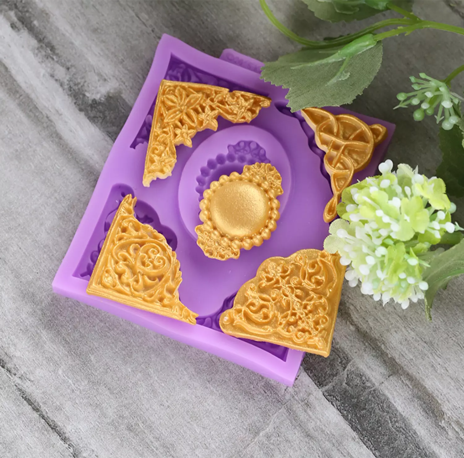 4 Flower border & mirror frame silicone mold 