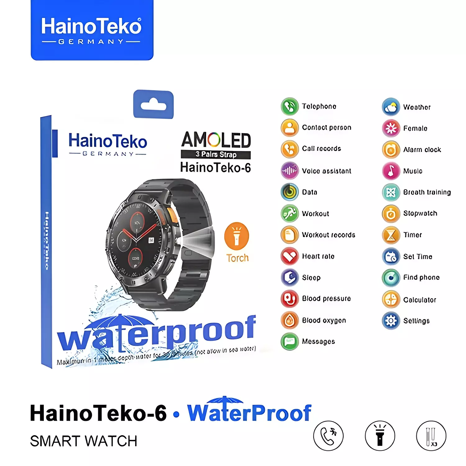 Haino Teko HainoTeko-6 Smartwatch Black with Leather & Silicon Straps 3