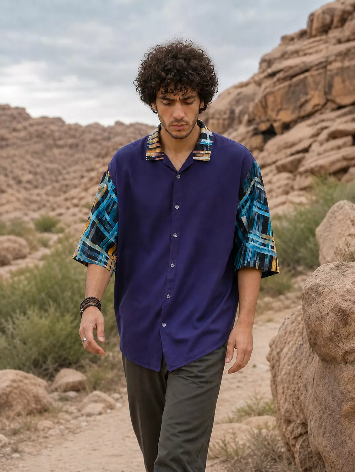 Loosefit Navy Blue Viscose Shirt 1
