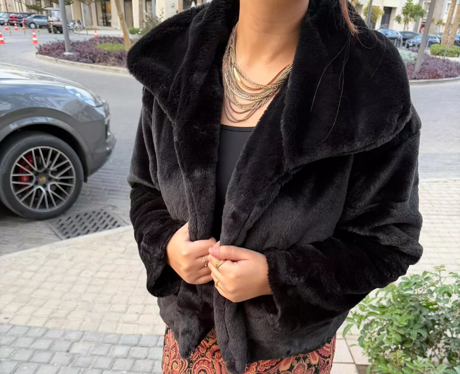 Black short fur jacket hover image