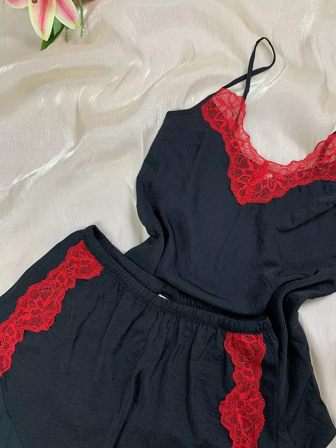 Satin hot short pj set with lace from Max   Xs ..s..m..l hover image