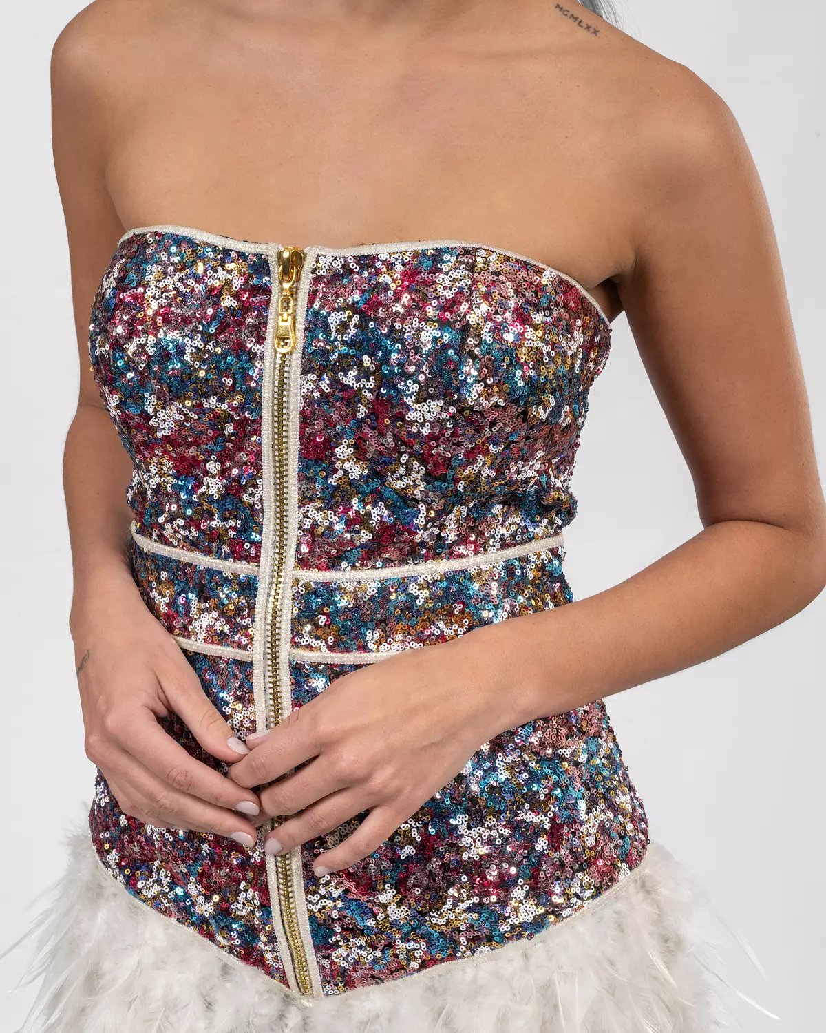 Luxurious Multi-colored Feathered Dress 7