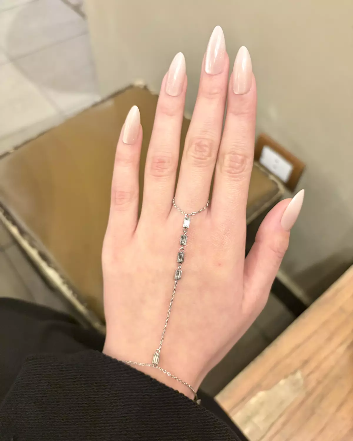 Square crystal stainless steel hand chain- silver  image