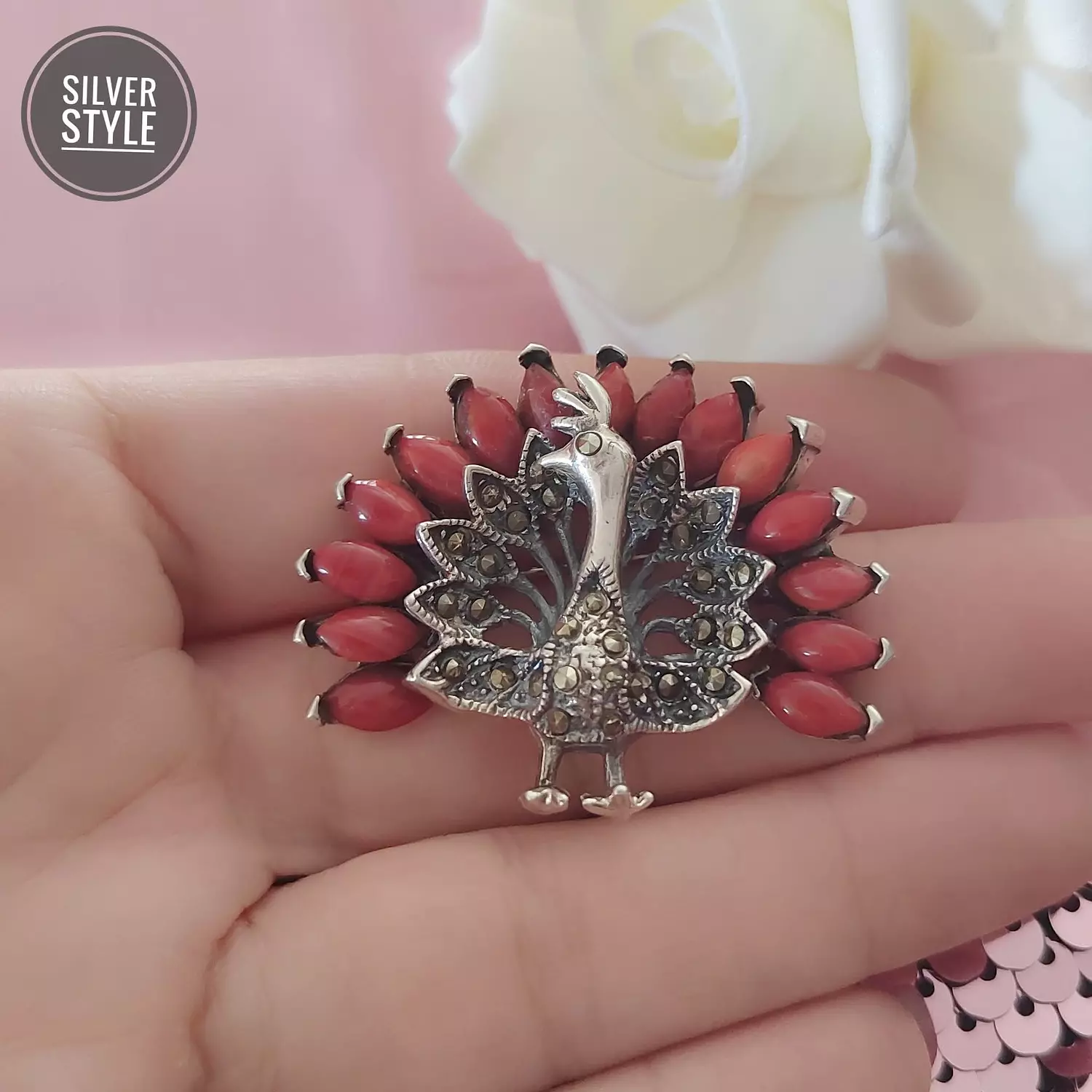 Coral stones Brooch  1