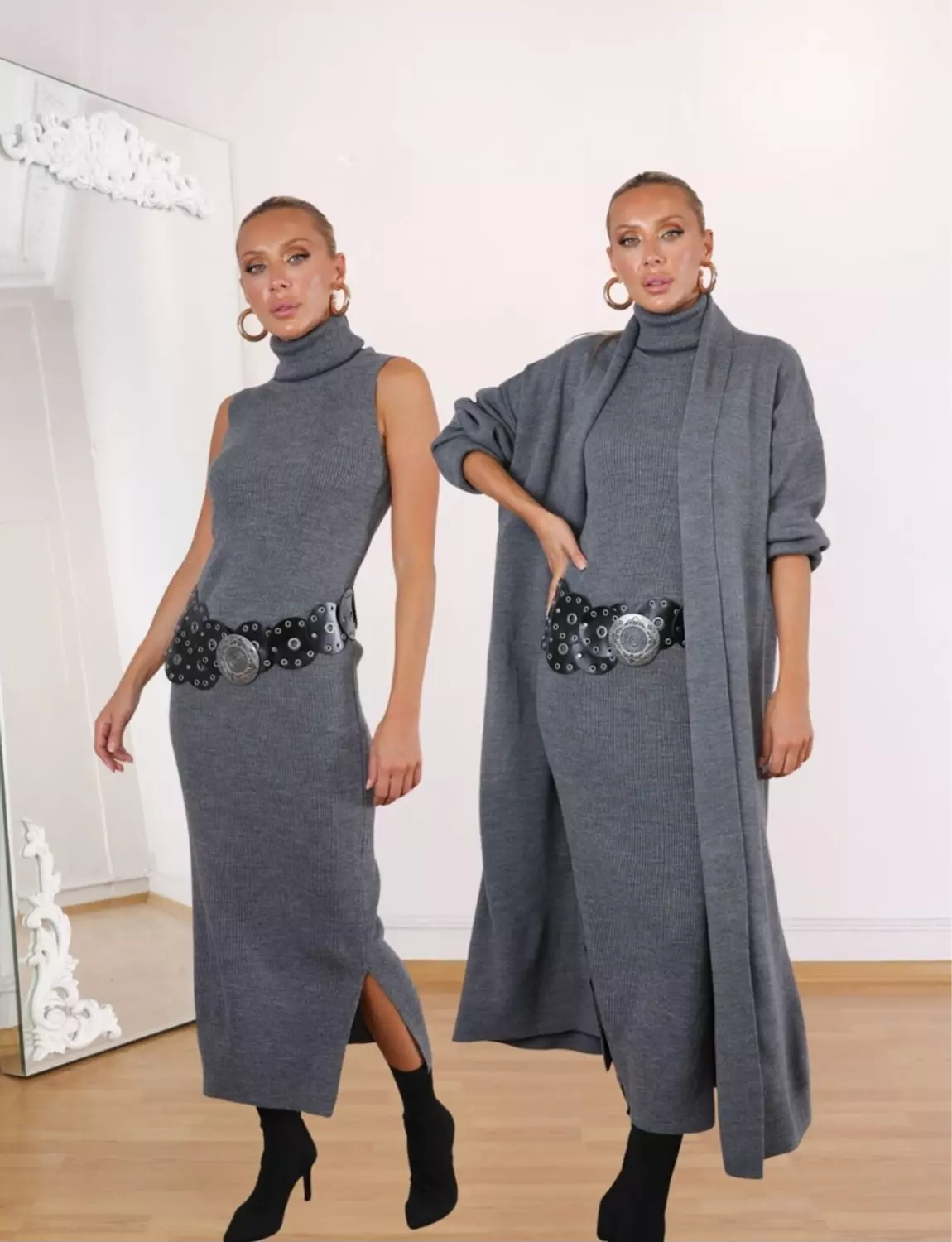 Gray Triko Set (Dress and Cardigan) image