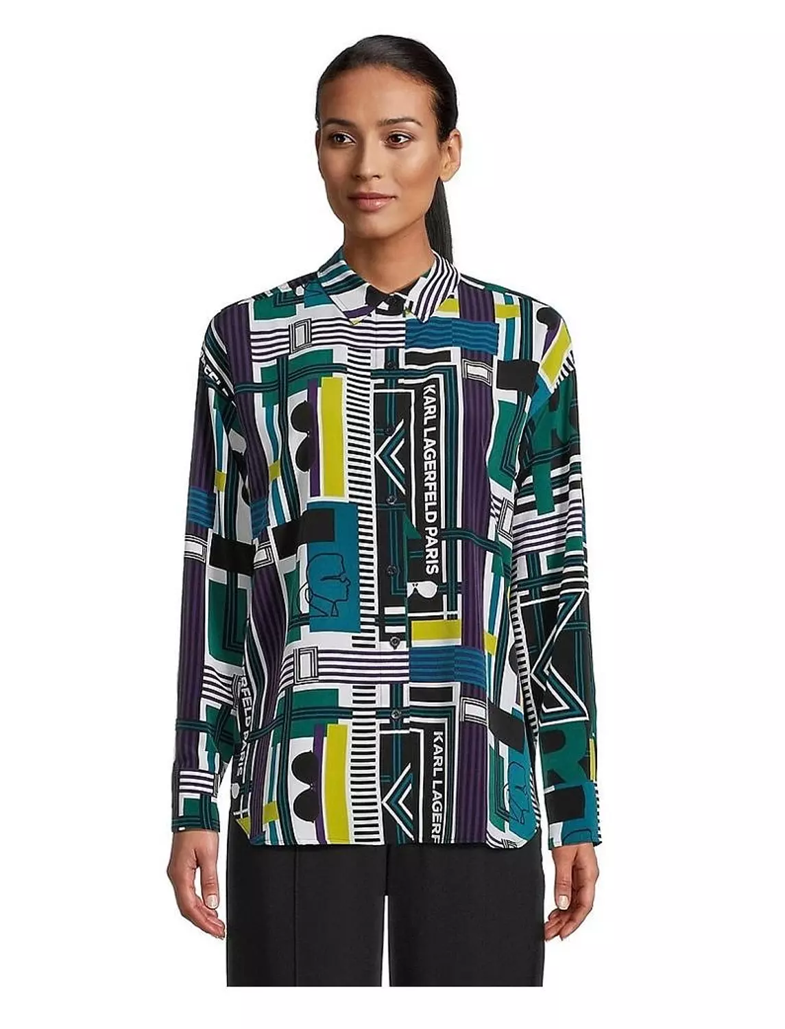 Karl Lagerfeld Paris Women’s Printed Shirt – Multi Graphic image