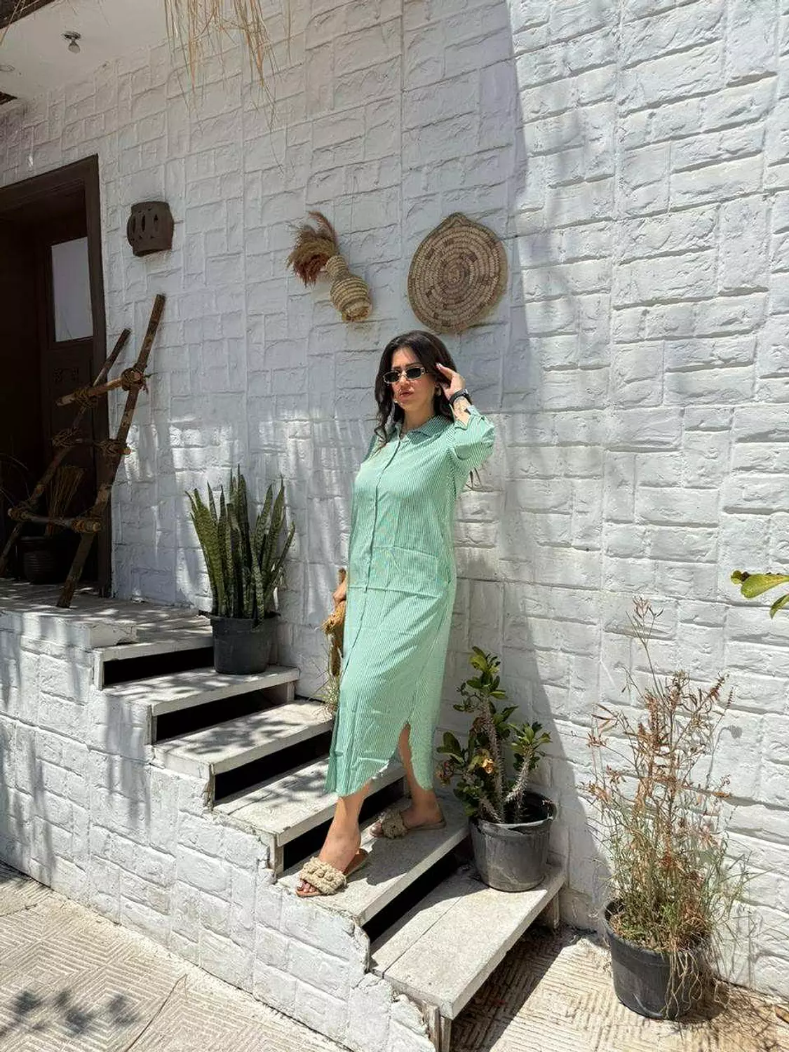 green striped dress  3