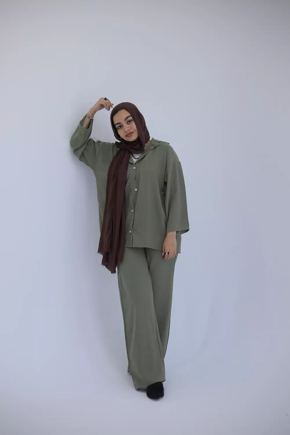 Brown linen suit image