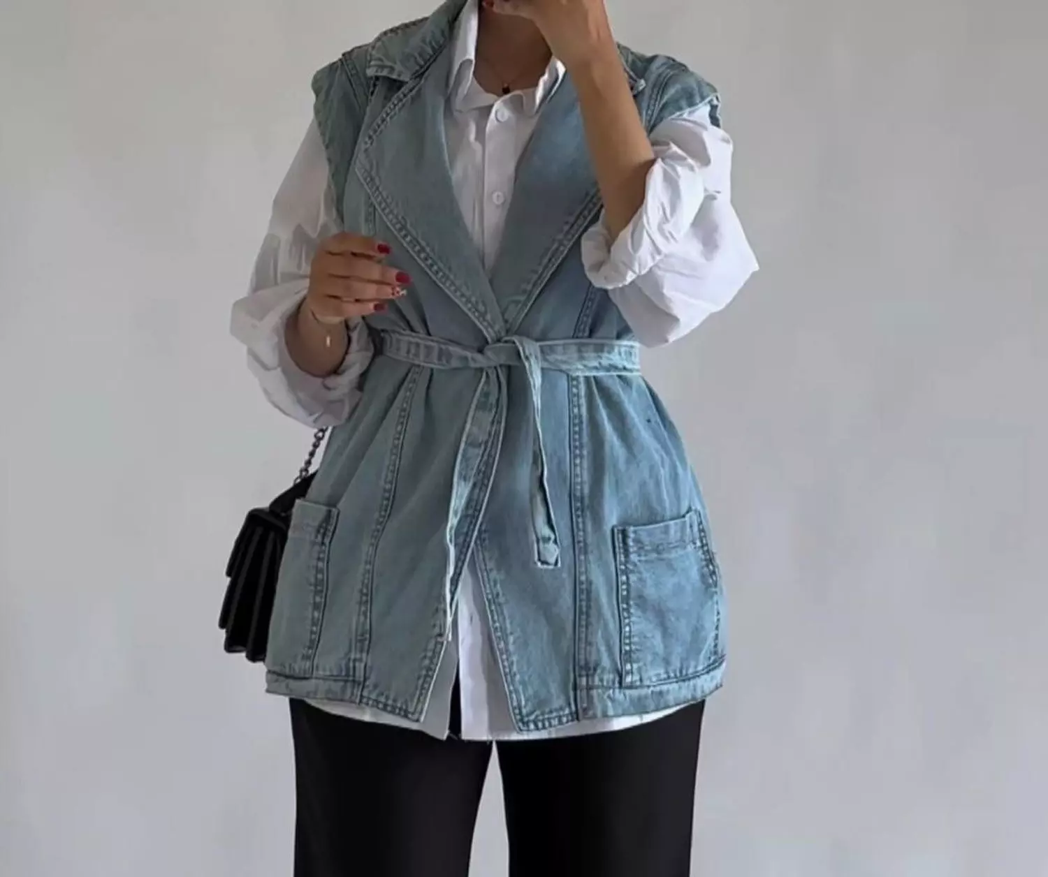 Denim Vest with Belt | Blue & Black 1