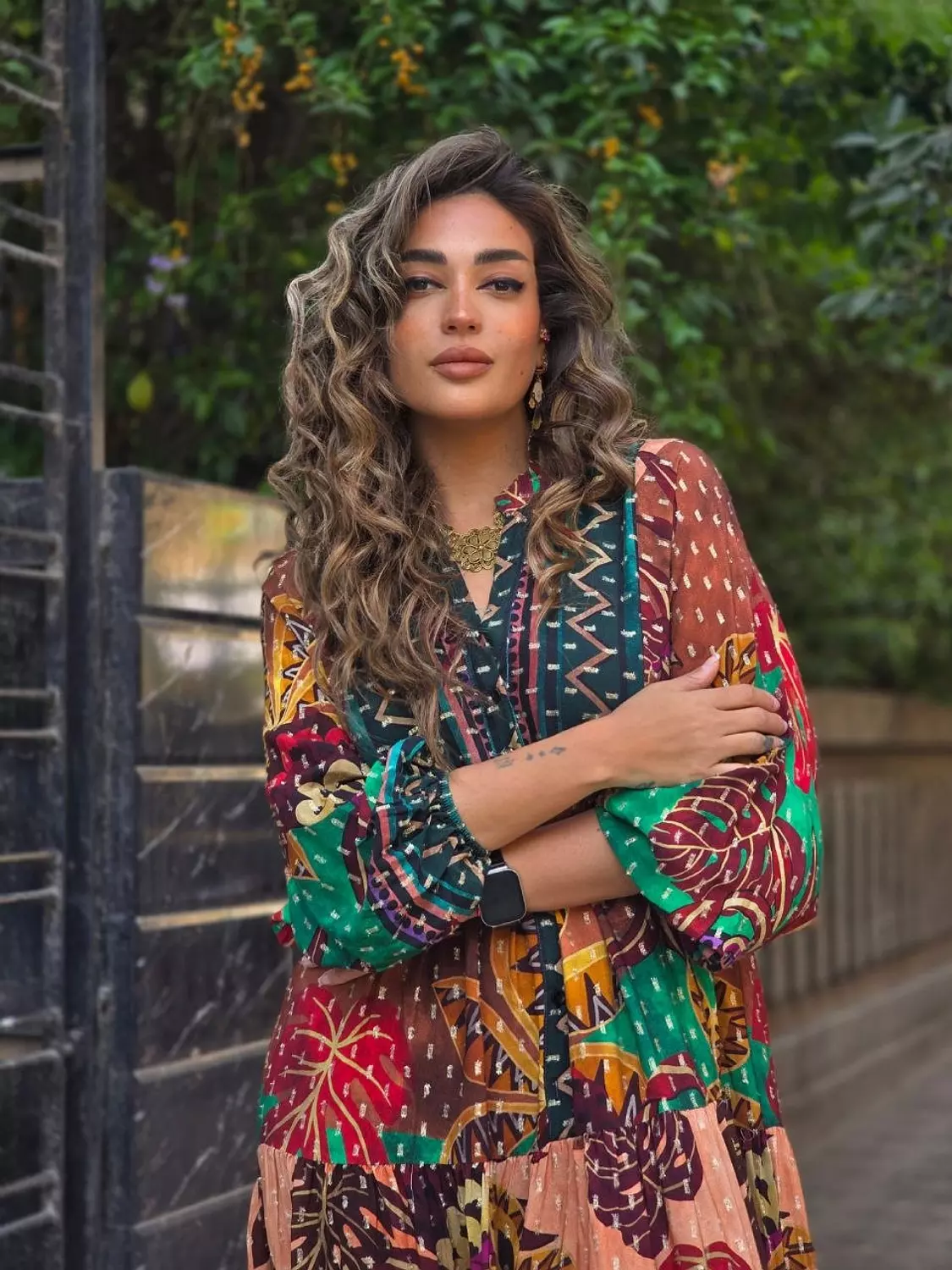 Green boho dress hover image