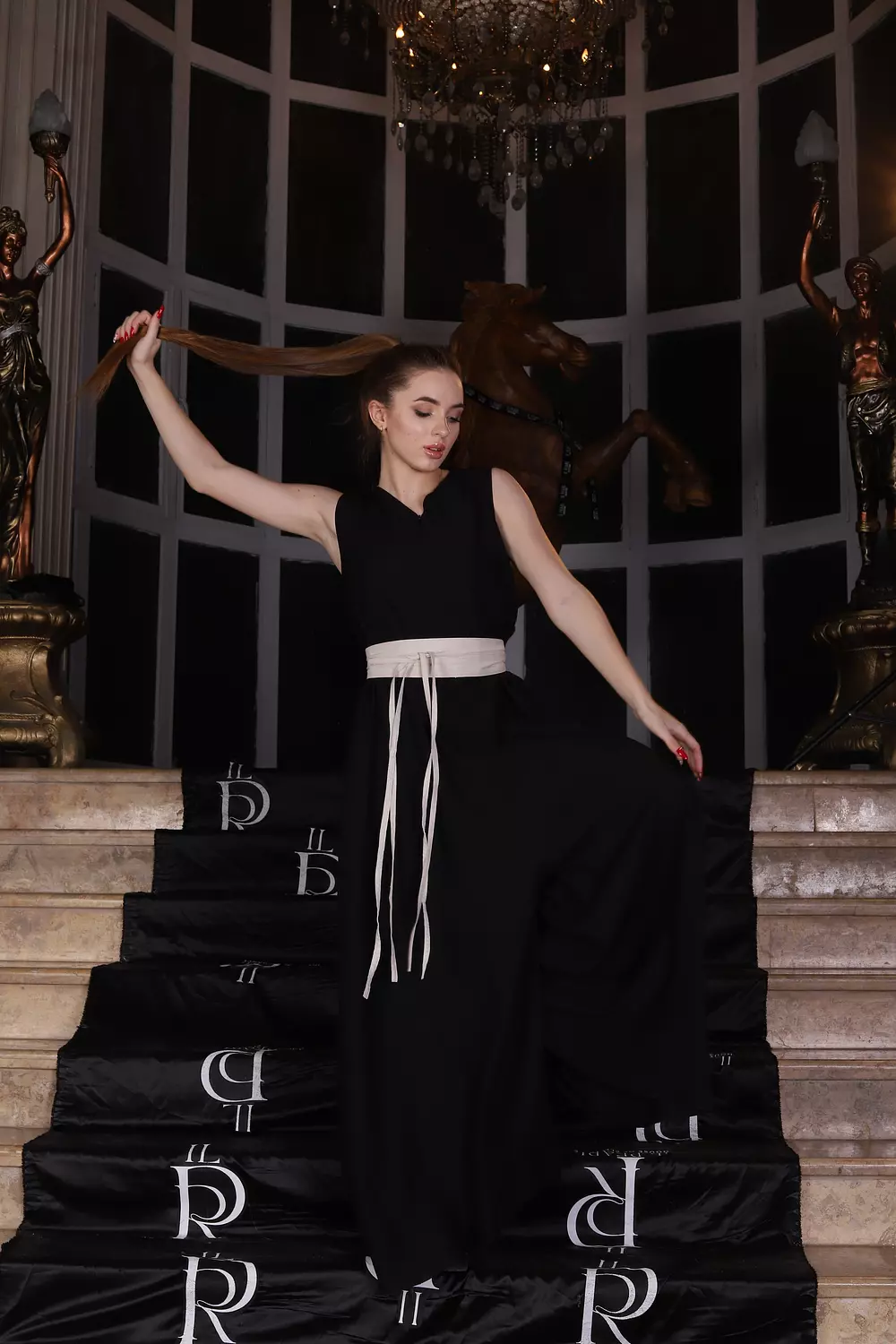 Wide Leg Linen Jumpsuit -  Black image