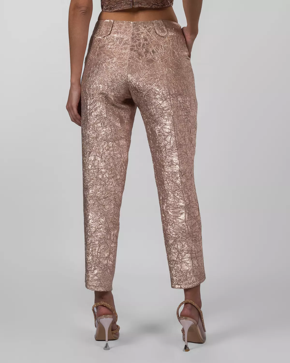 Rose gold crushed brocade trousers 2