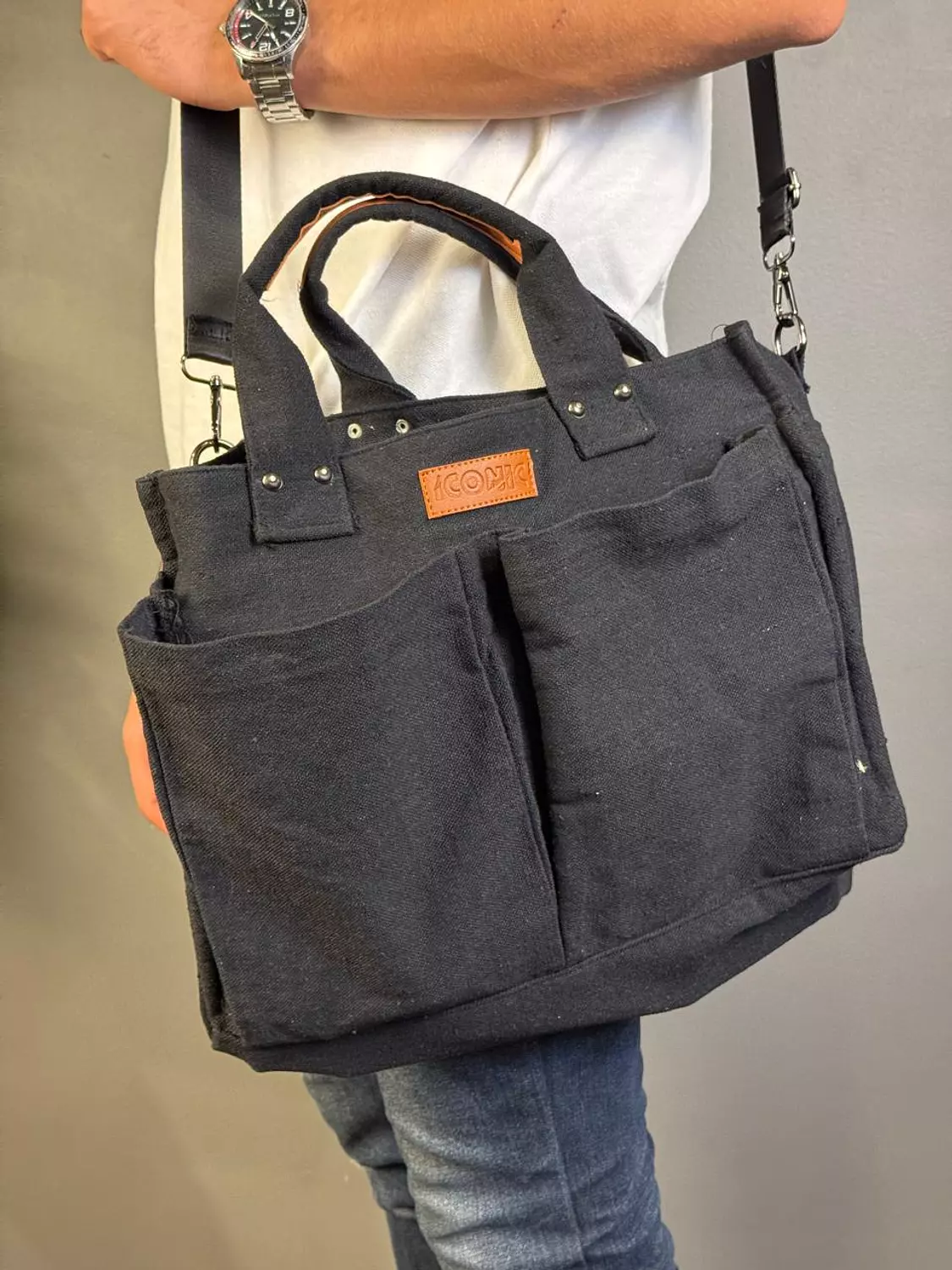 BLACK CANVAS TOTE BAG - Small  3