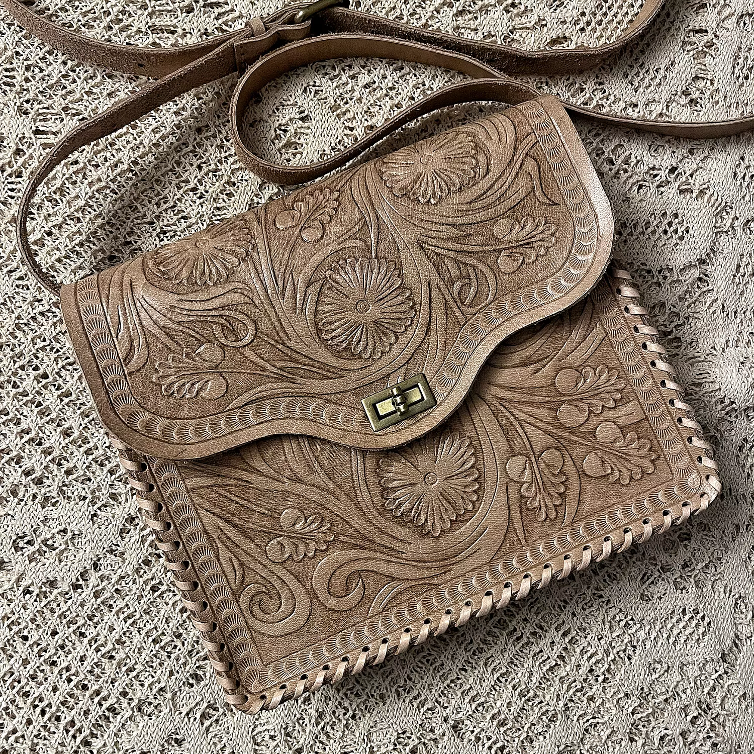 Fully Floral tooled leather bag  7