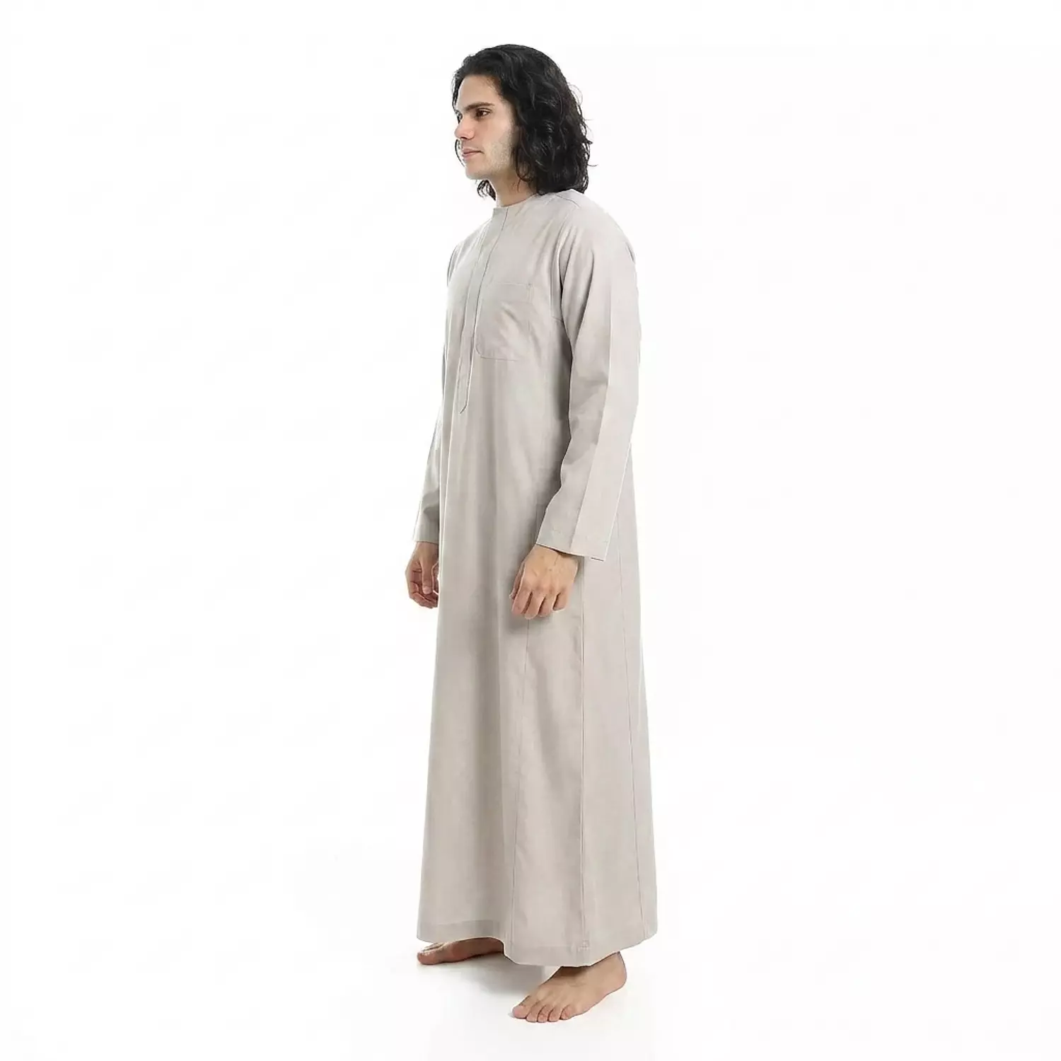  جلابيه رجالي كم طويل - قطن - 2590 - بيج فاتح 2