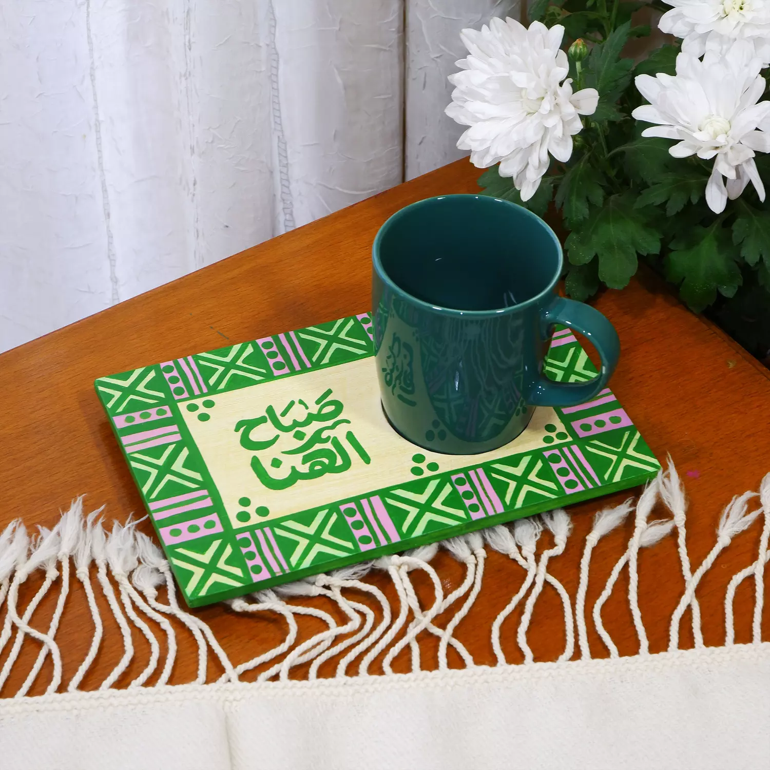 Coaster mug - square x green image