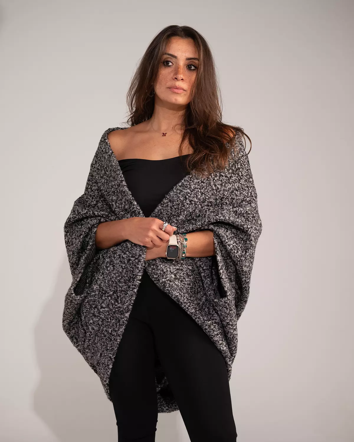 Bat wing wool cardigan grey hover image