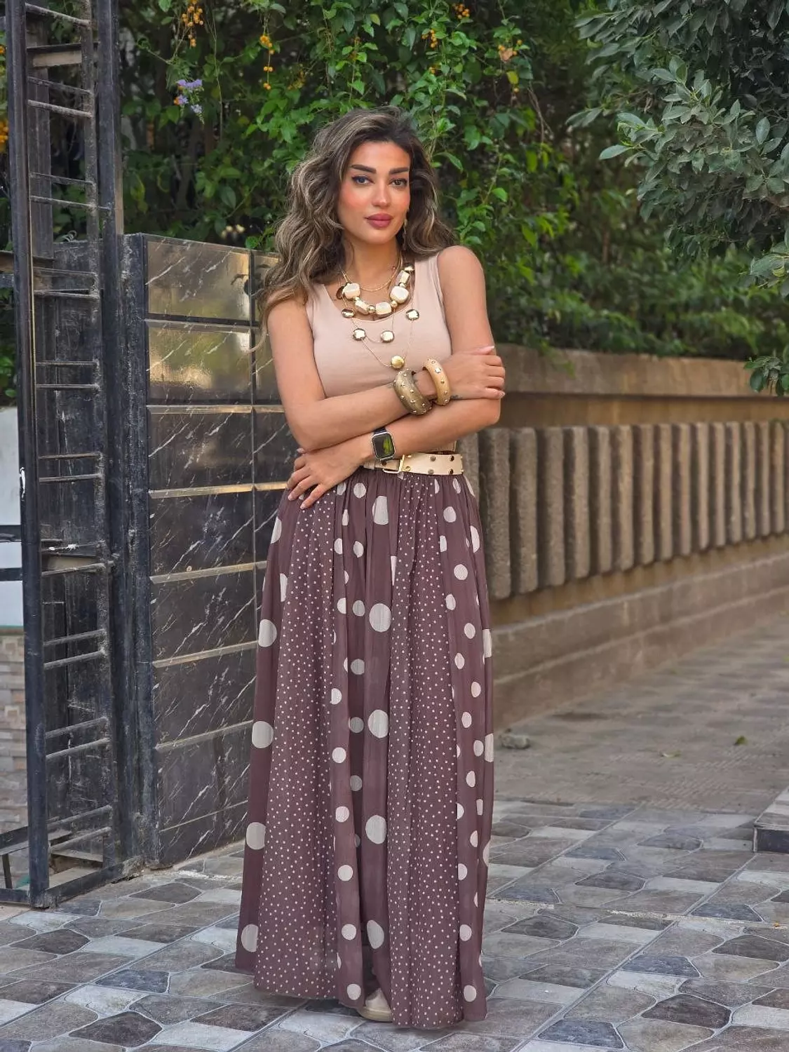 Brown multisize polka dot skirt image