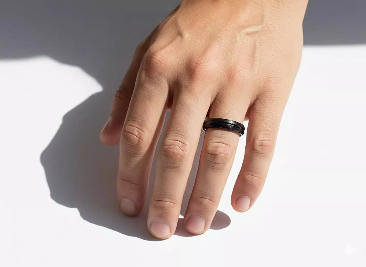  black tungsten with two shiny silver lines. image