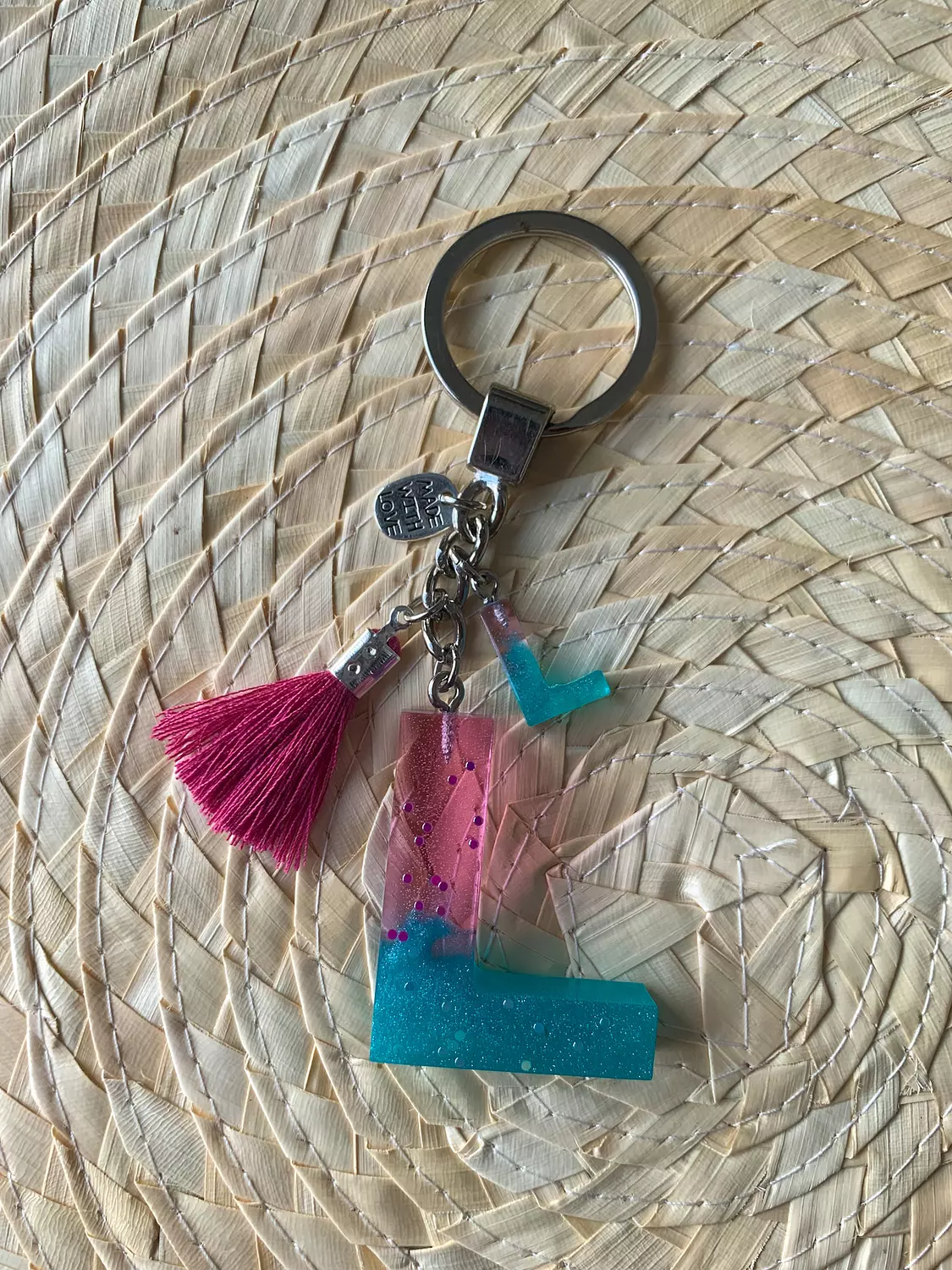 Resin Letters Keychain ( Fuschya & Teal ) "By Order"  10