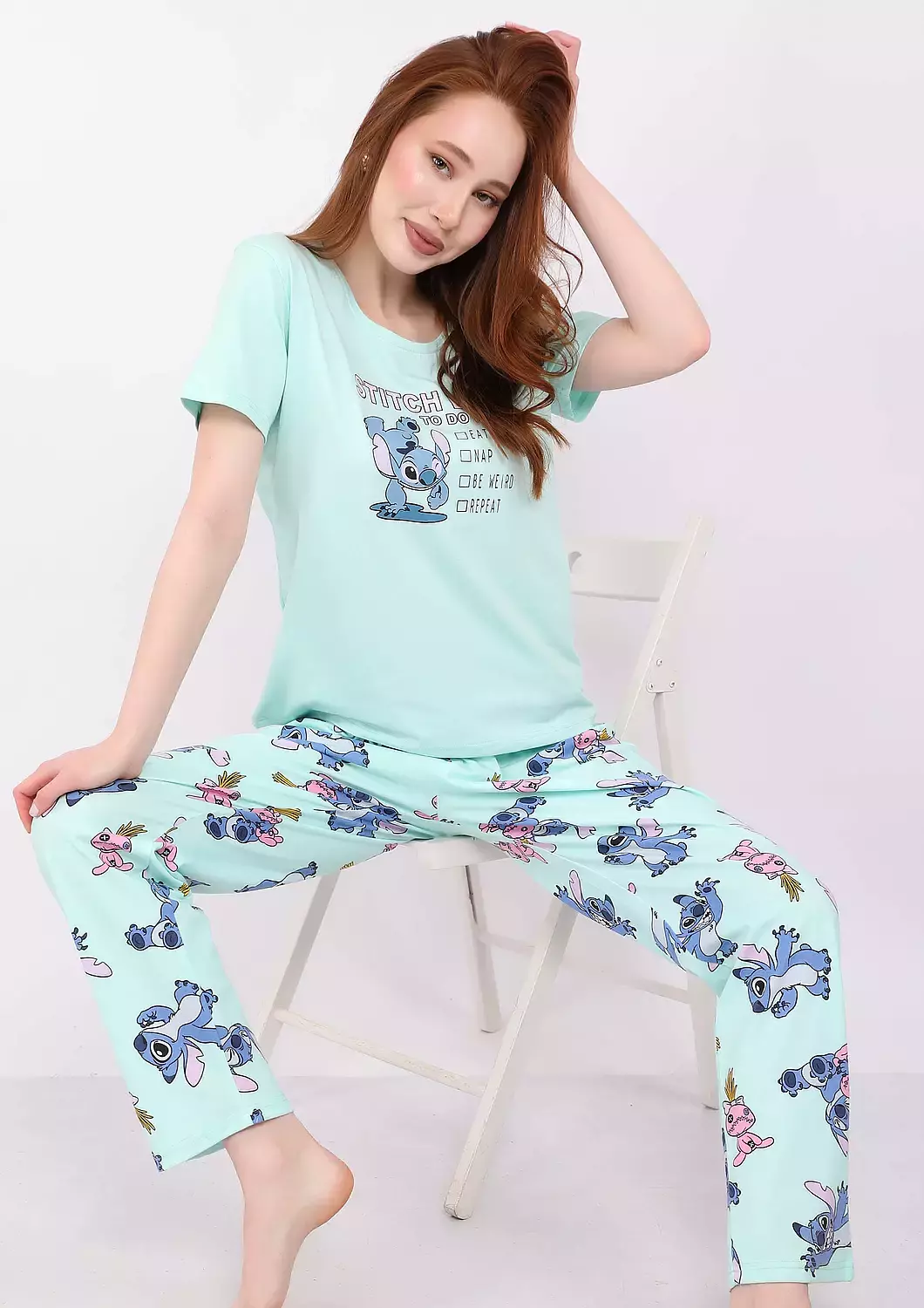 S138 Lilo and Stitch Full-Length pants pajama set  2