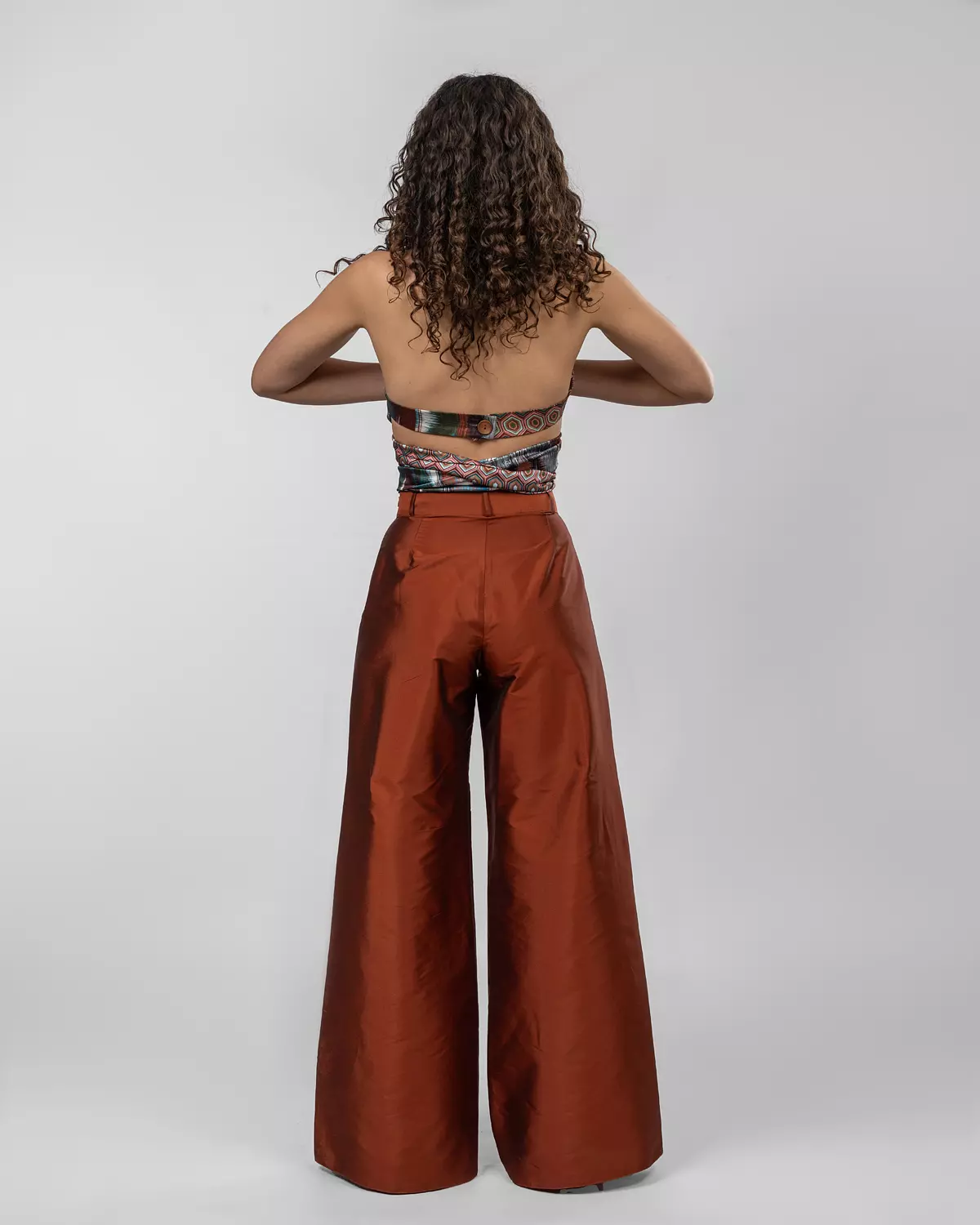 Printed Italian Silk Satin Wrap Top 9