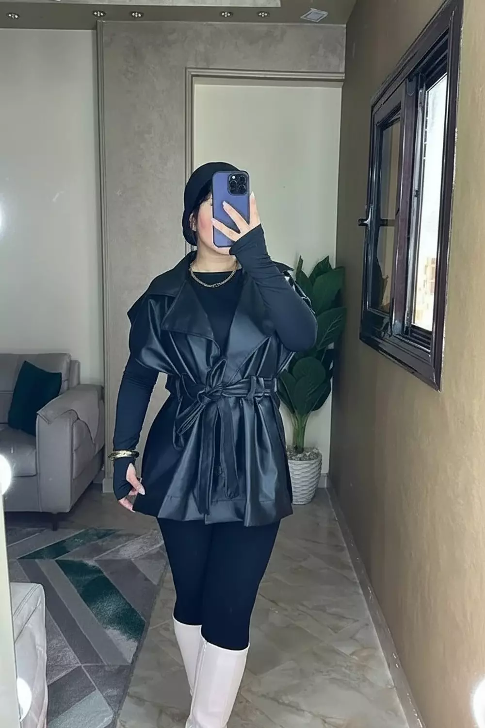 Sleeveless Leather Jacket with Belt 2