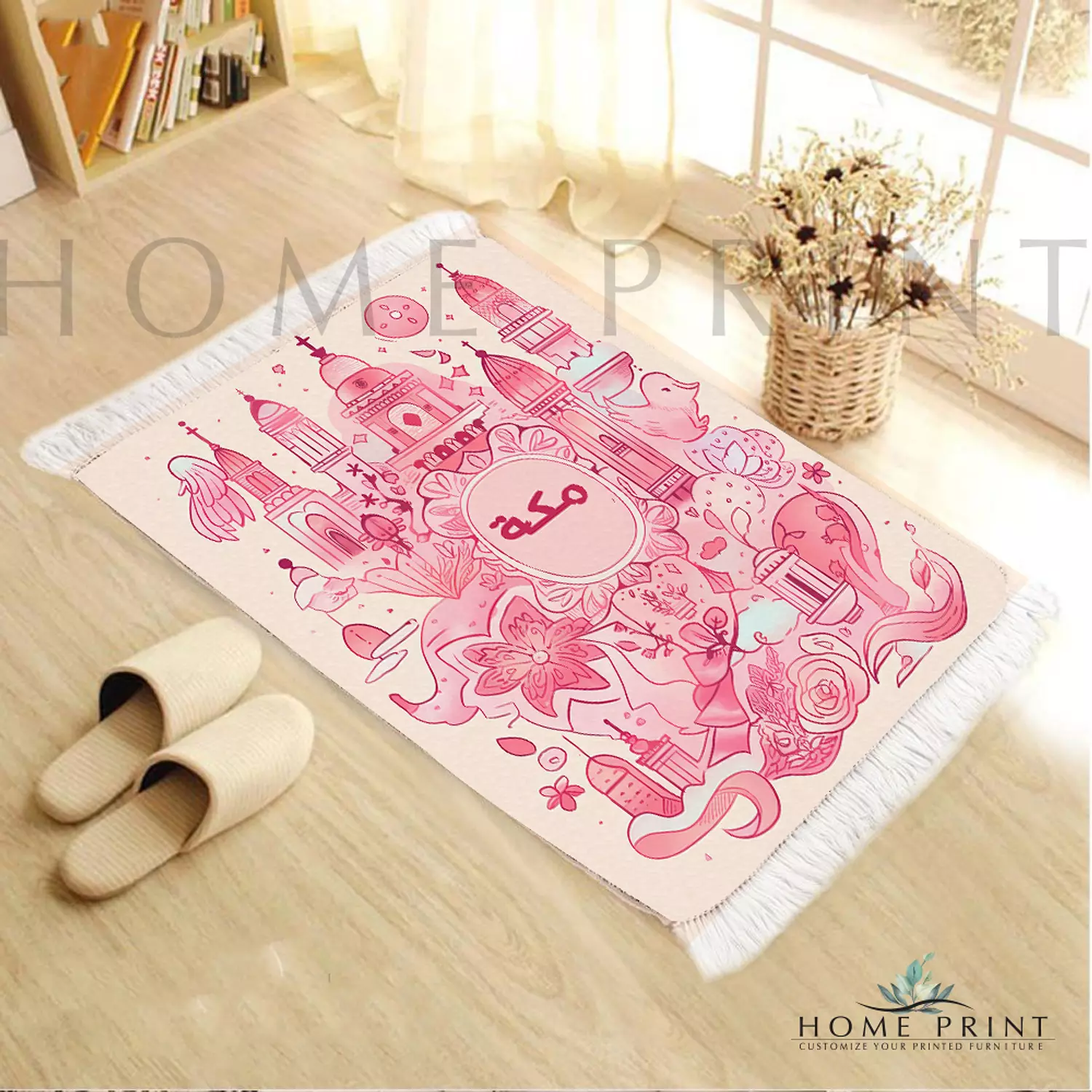 Prayer Mat - Islamic Mosque with Flowers - Multi Color  image