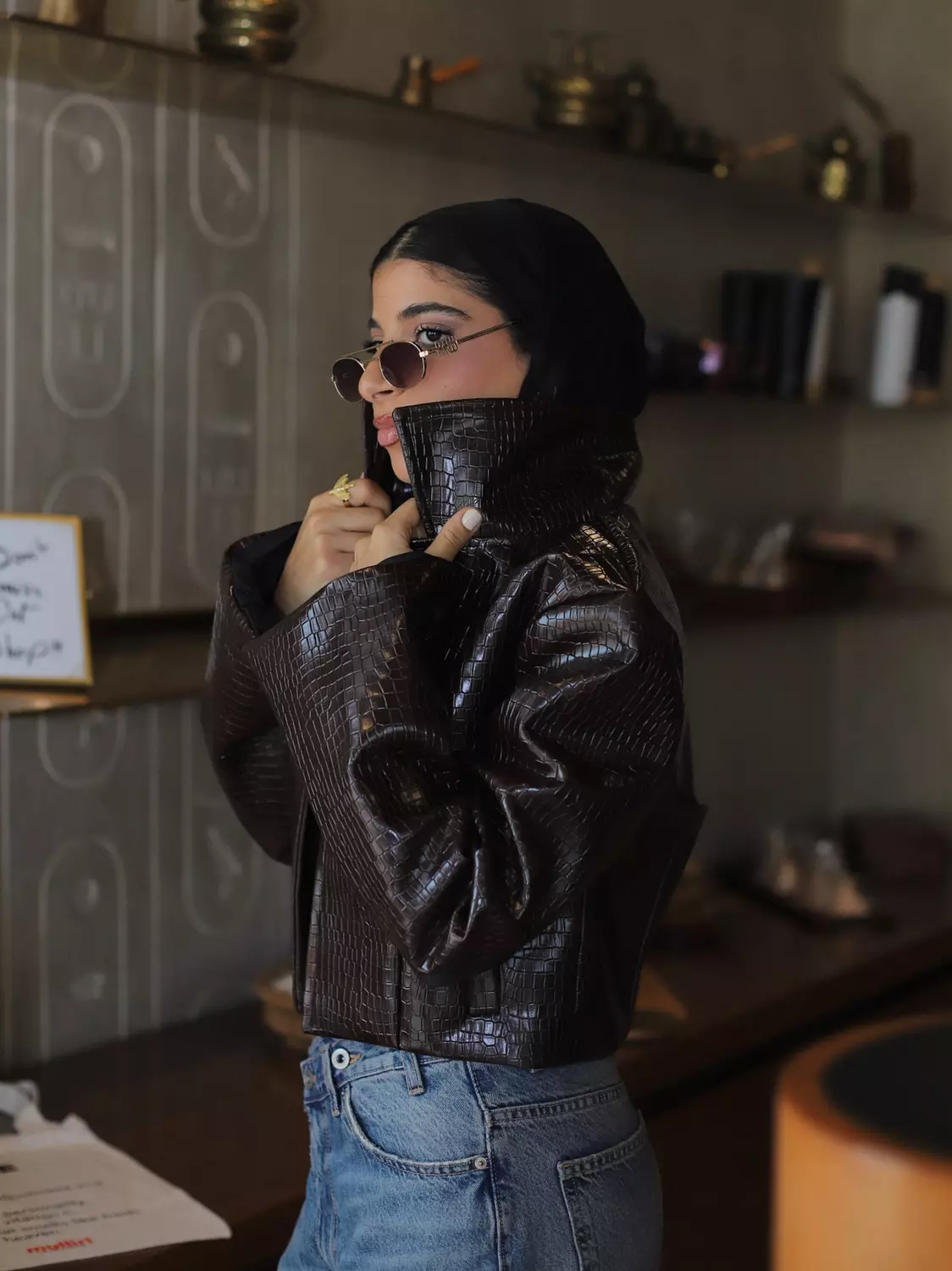 Brown crocodile luxe jacket  hover image