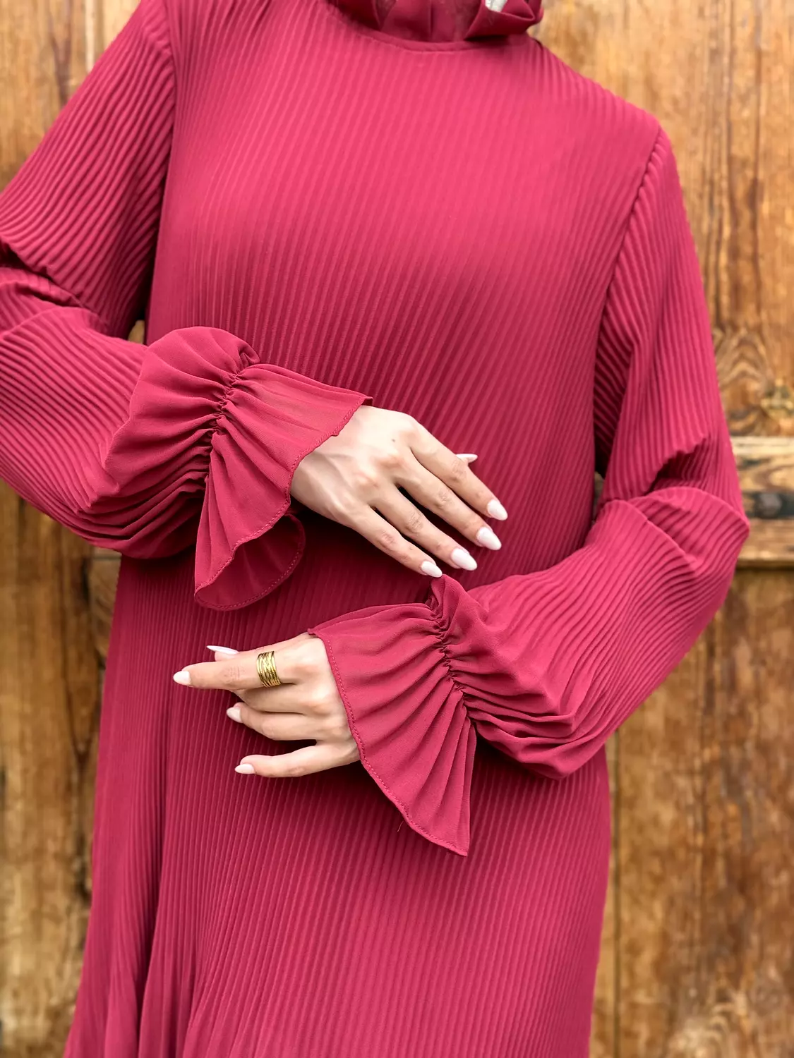Chiffon Pleated Dress | Burgundy 2
