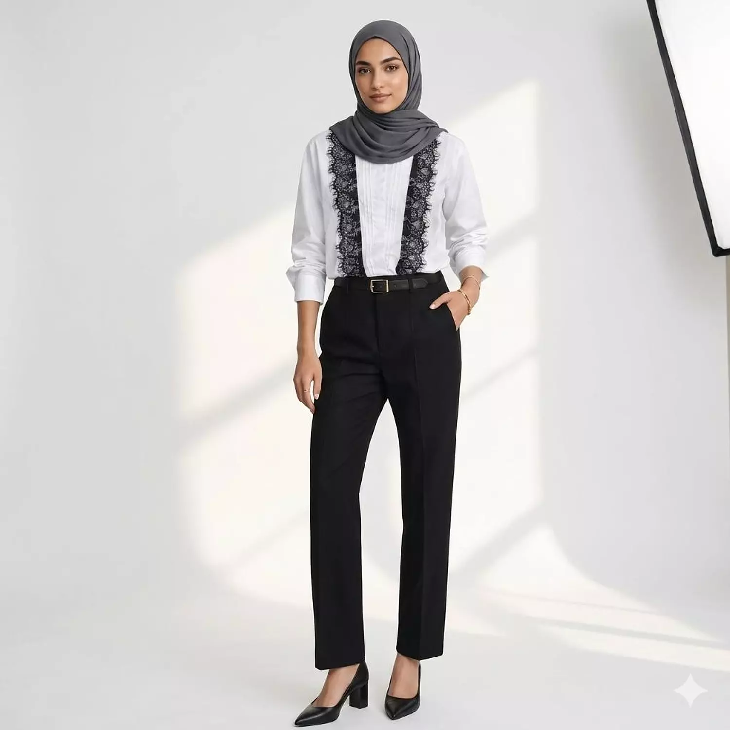 Lace Panel Button-Up Shirt 1